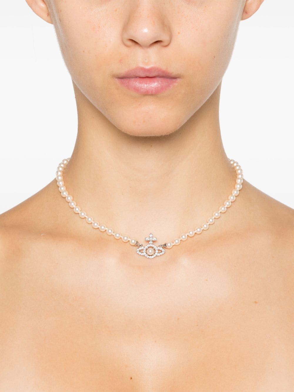 ★Vivienne Westwood★ Vivienne Westwood 6301011P 02P373 Olym olympia perl necklace woman platinum in brass - VIVIENNE
